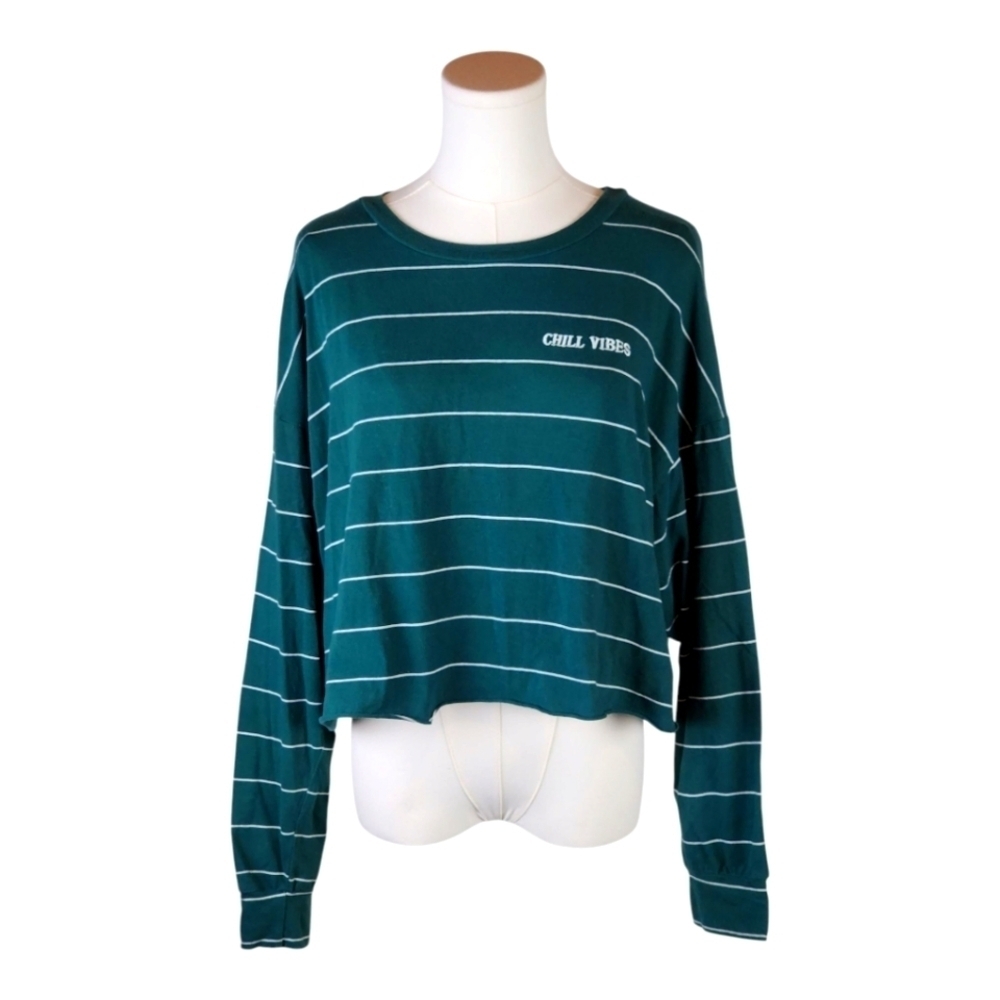 Vintage Charlotte Russe Chill Vibes Green Cropped Stripe Long Sleeve L